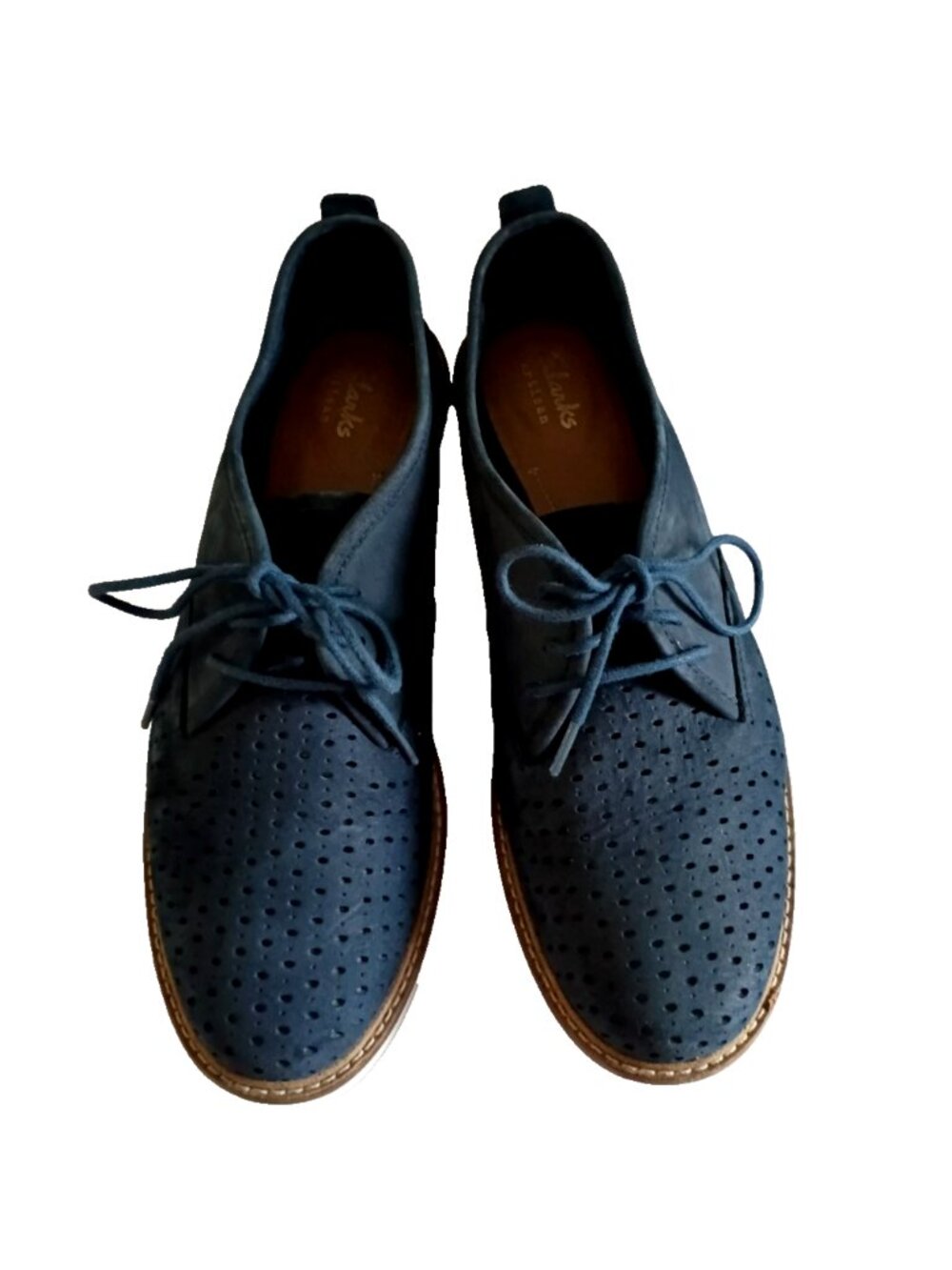 Clarks Women's Glick Resseta Nubuck Leather Oxfords Navy Perforated Shoes - 9M